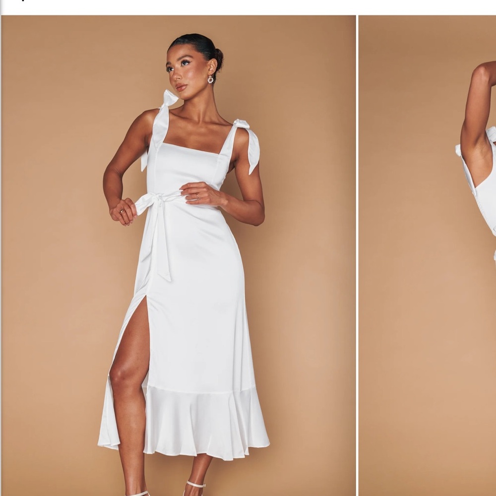 Show Me Your MuMu White Midi Dress with Tie Straps